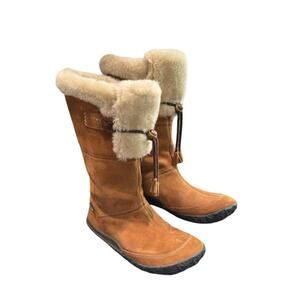 CUSHE Suede CABIN FEVER Waterproof faux Fur Lined tall Brown Boots Womens 7 EUC